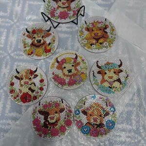Colorful Beaded Cow Coasters Set
